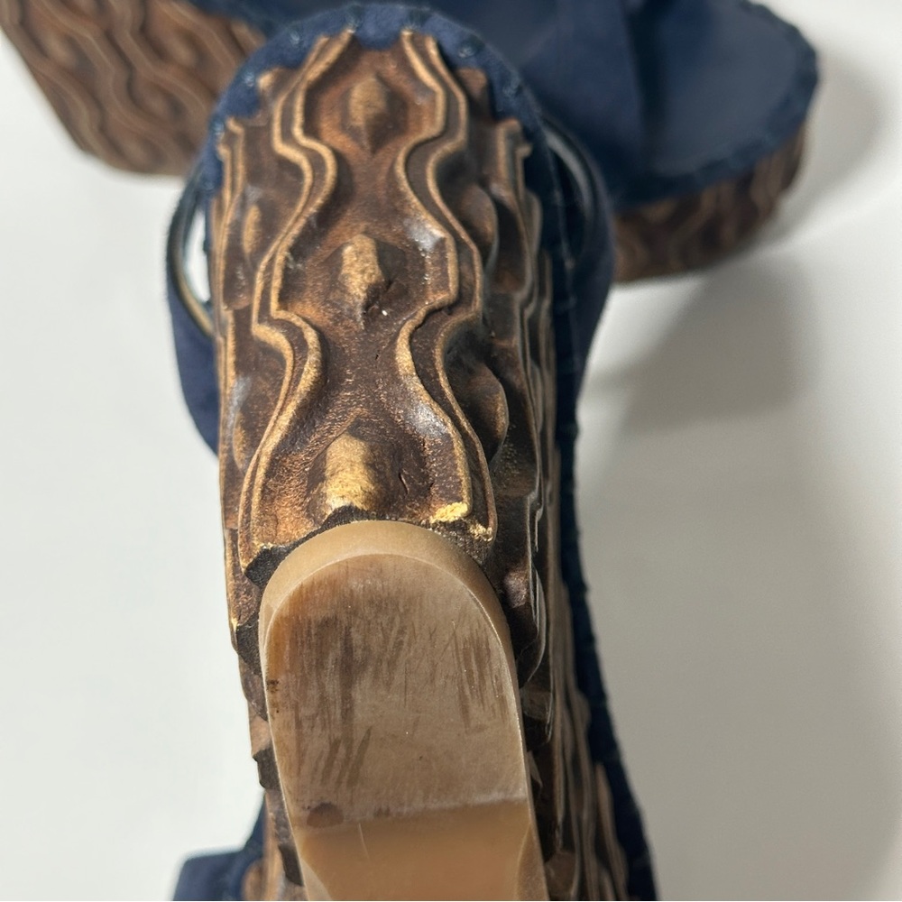 Miu Miu Suede Wooden Wedge Strappy Sandals - Picture 10 of 14
